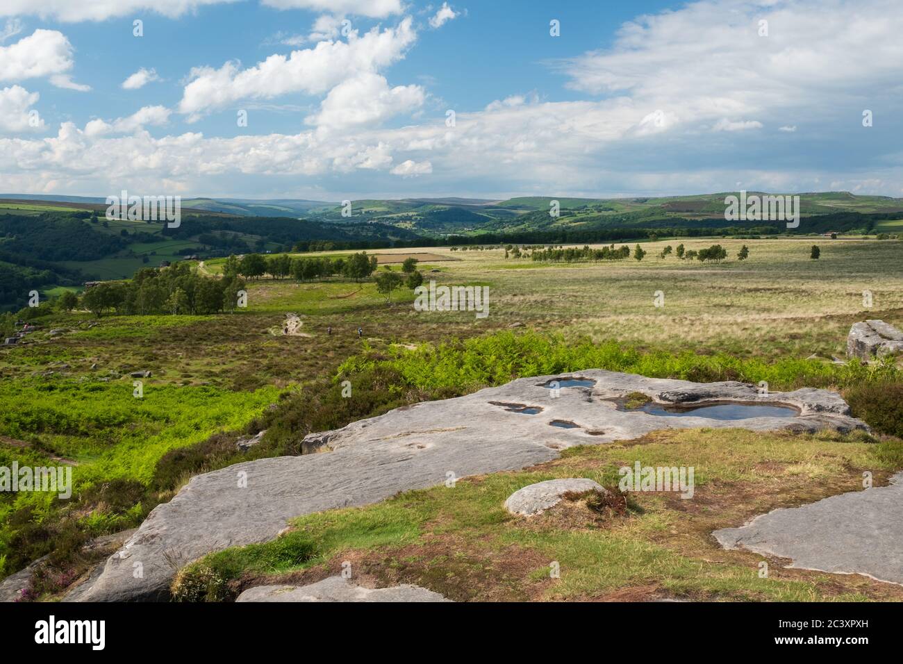 Hope Valley in summer from Curbar Edge, Peak District, UK Stock Photo