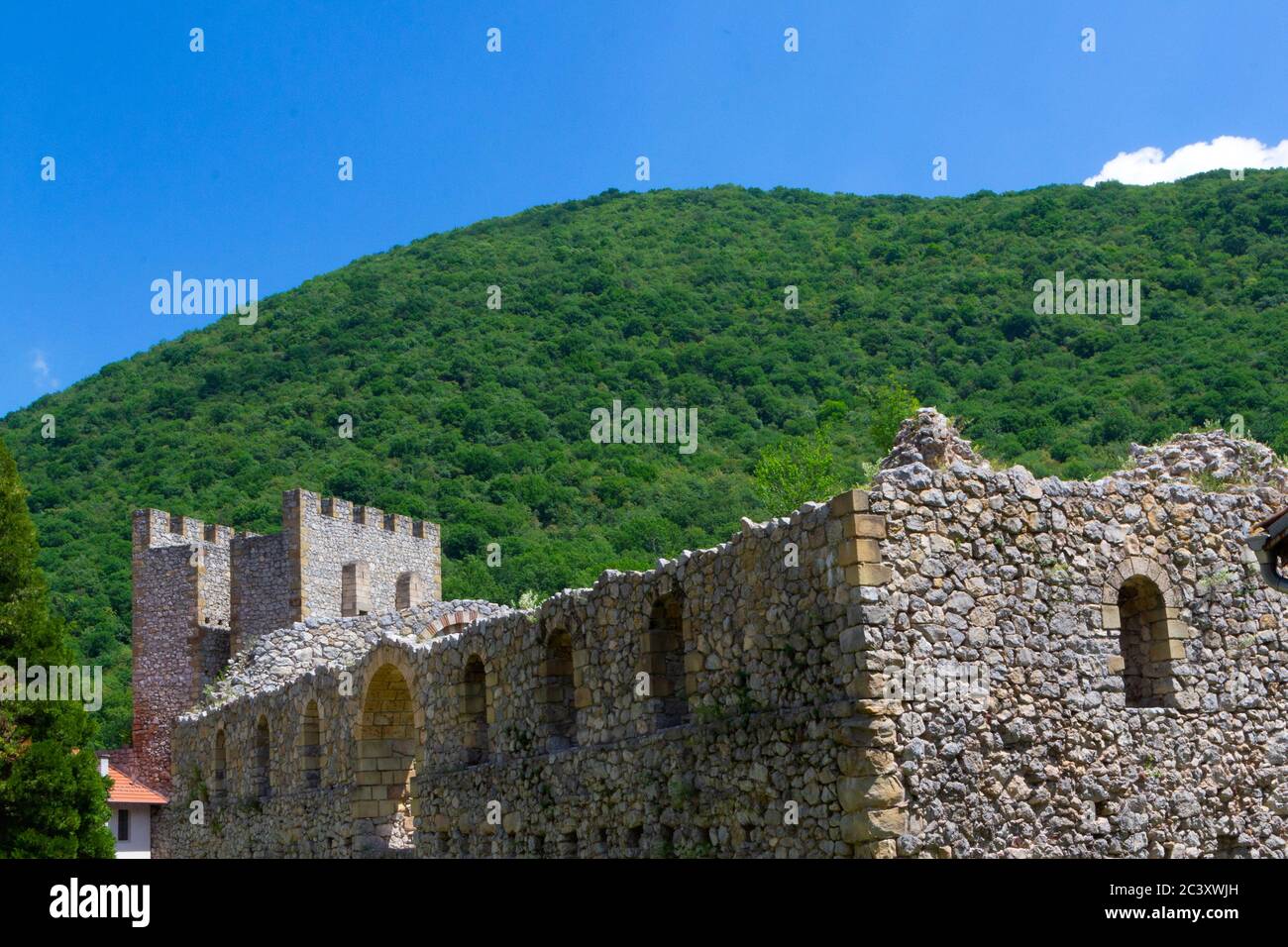 Monestery Manasija,also known as Resava, is a Serbian Orthodox monastery near Despotovac, Serbia, founded by Despot Stefan Lazarević between 1406 and Stock Photo