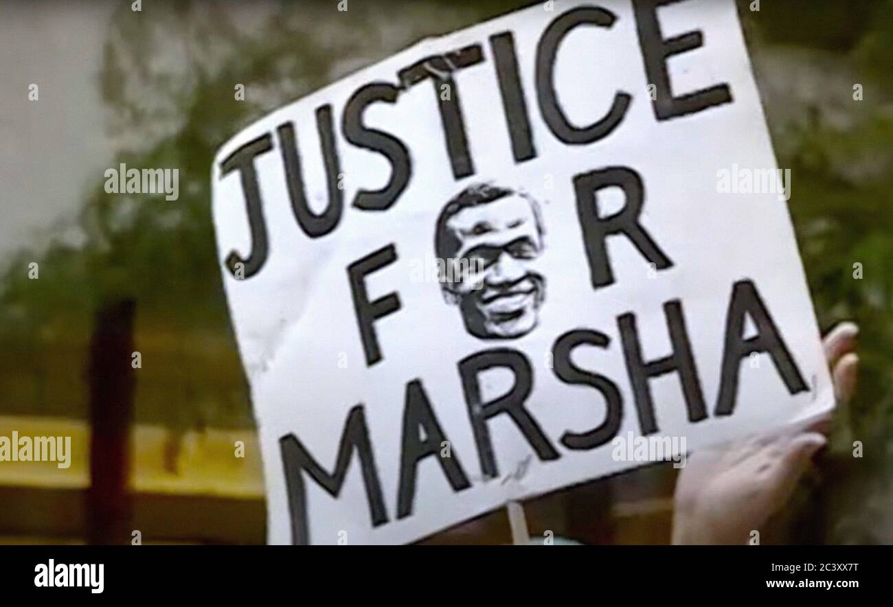 THE DEATH AND LIFE OF MARSHA P. JOHNSON, protest over the death and