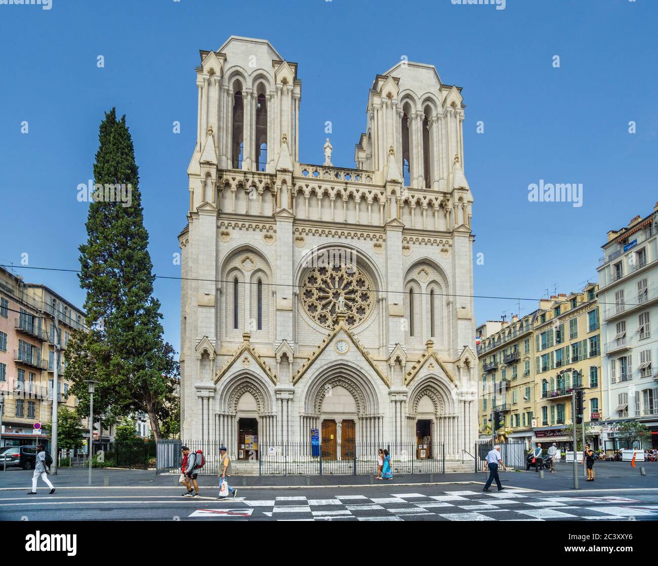 Neo-Gothic Basilica of Notre-Dame de Nice, Provence-Alpes-Côte d'Azur, France Stock Photo