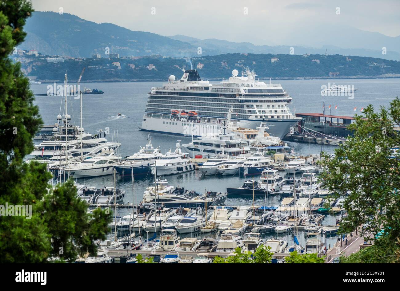 luxury cruise ship Viking Orion moored at Gare Maritime de Monaco in Port Hercules, Principality of Monaco, French Reviera Stock Photo