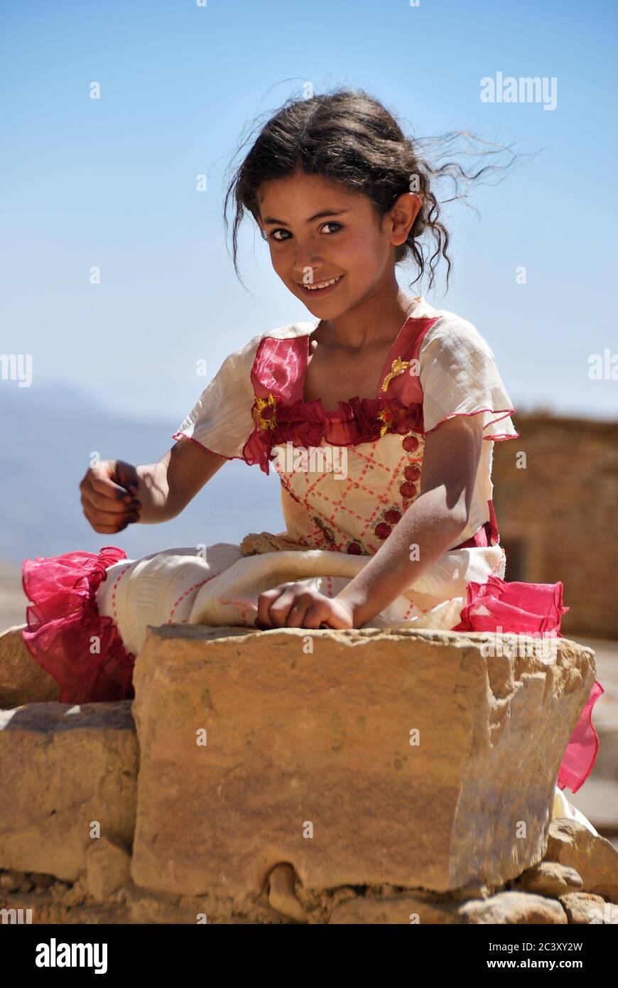 Sanaa, Yemen - March 13, 2010: Unidentified little girl shown in