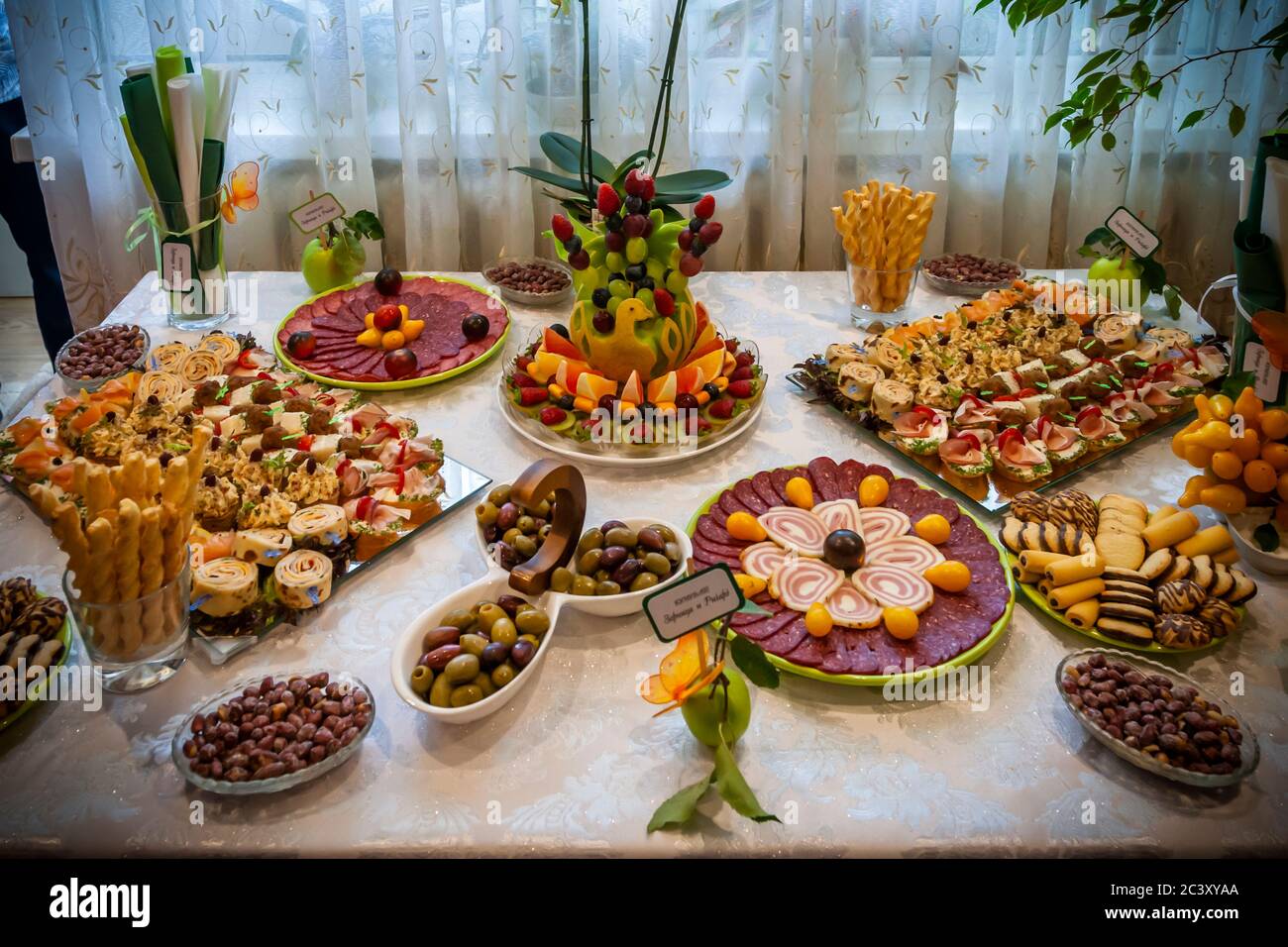 The buffet is opulently decorated at a party in Bulgaria Stock Photo