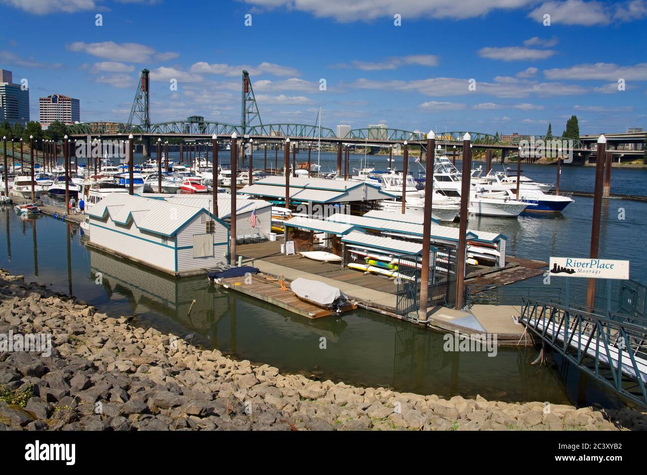 Riverplace Moorage on the Willamette River in Portland, Oregon, USA Stock Photo