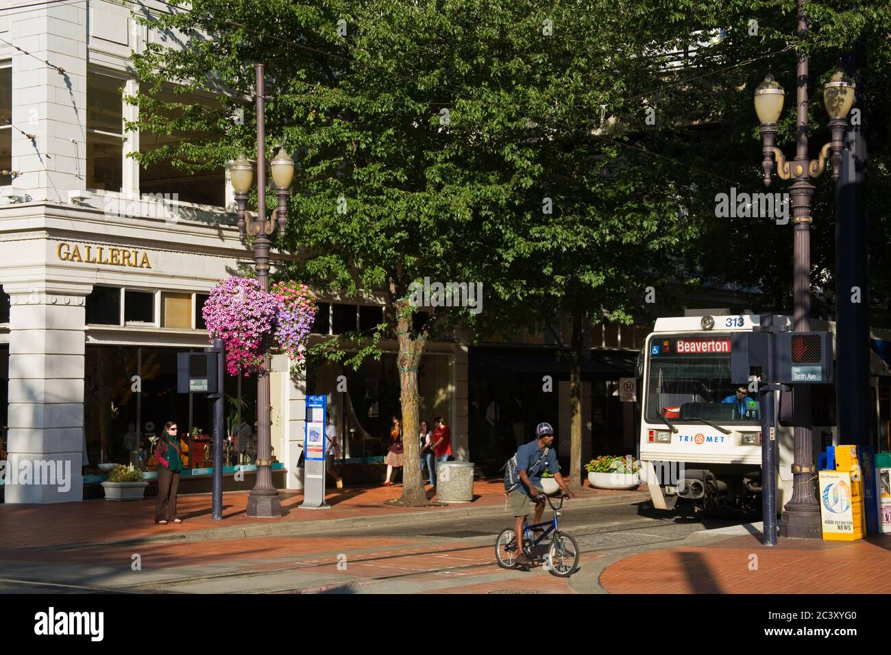 Max light rail on Morrison Street in the Downtown District of Portland, Oregon, USA Stock Photo
