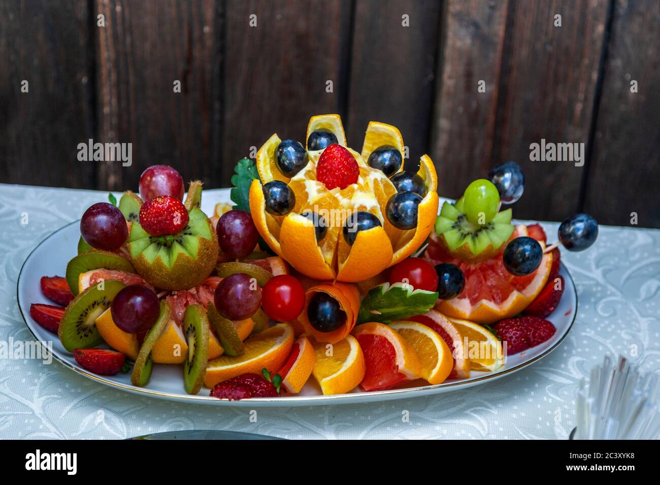 The buffet is opulently decorated at a party in Bulgaria Stock Photo