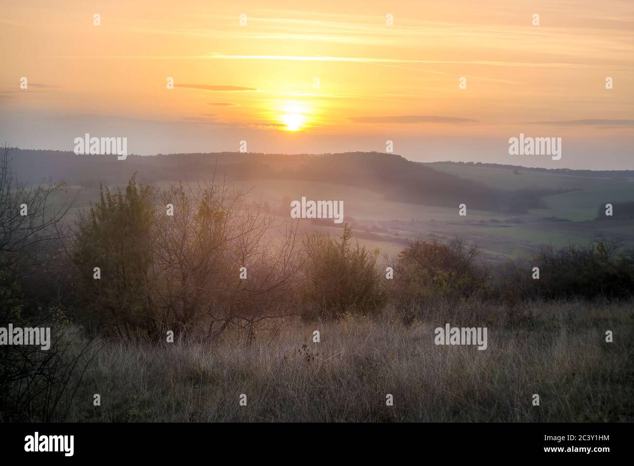 Sunset on a quiet countryside at summer. Stock Photo