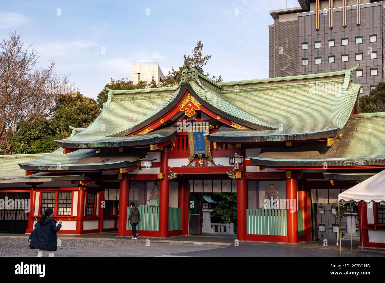 Main entrance of Hie Shrine at dusk. Tokyo, Japan. Stock Photo