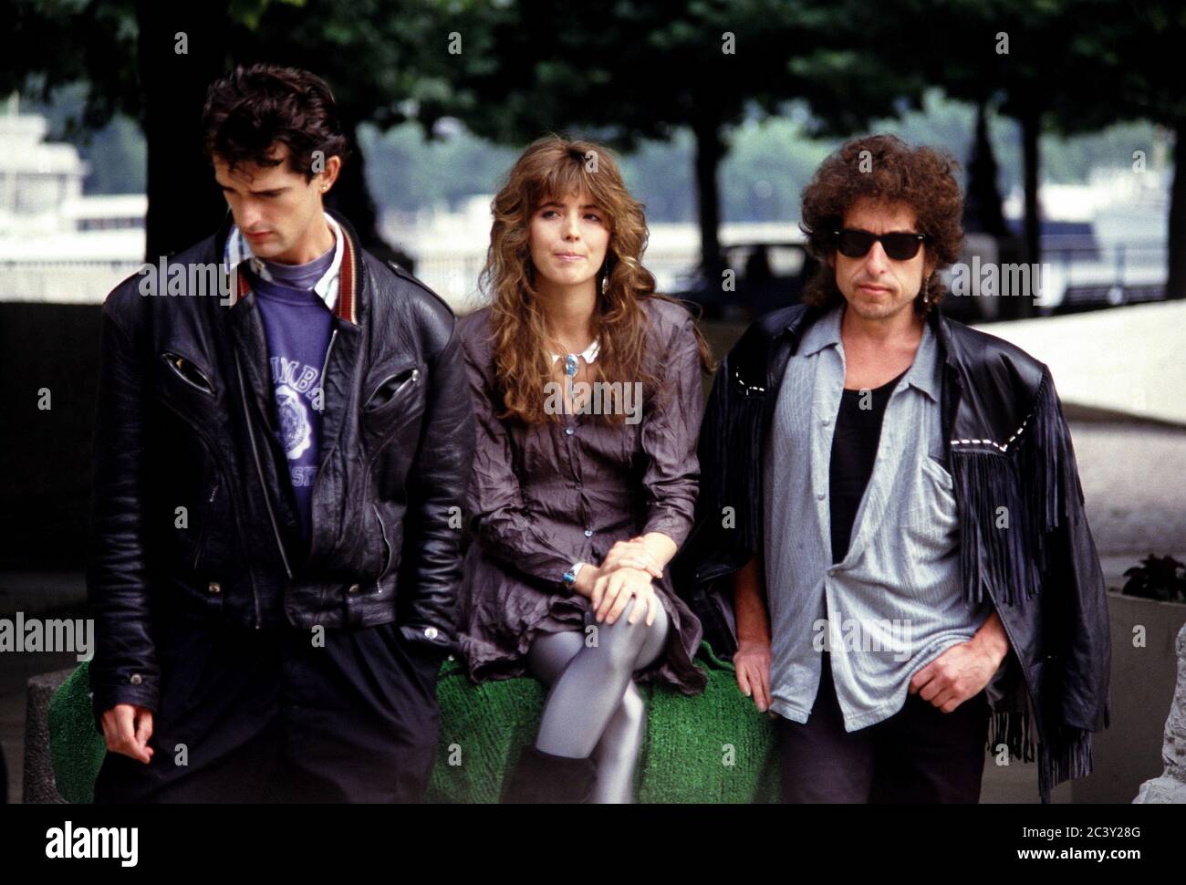 Bob Dylan,Rupert Everett and Fiona at the HEARTS OF FIRE film photocall outside National Film Theatre,London Stock Photo