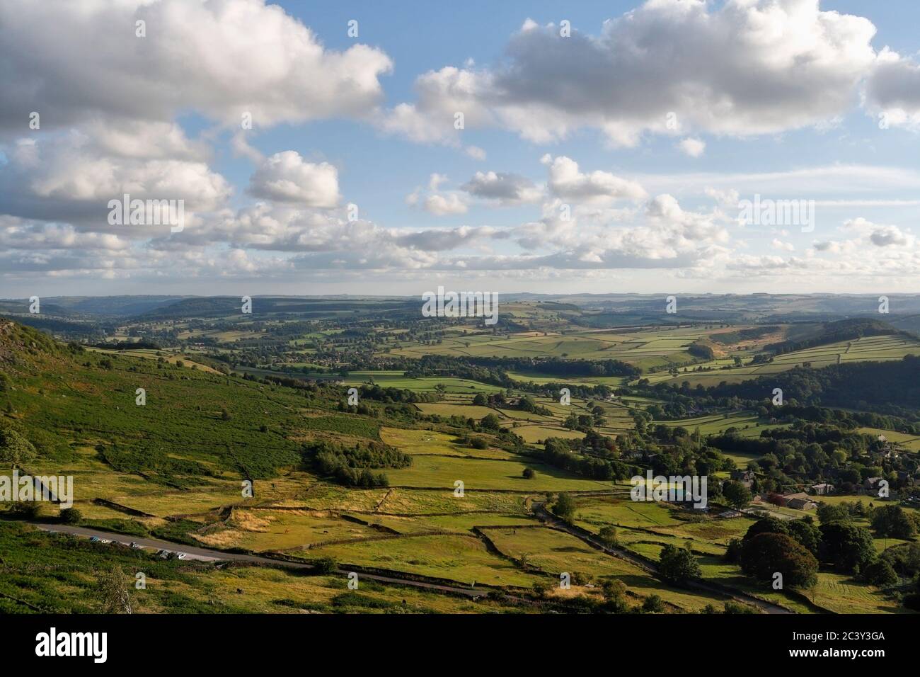 Derbyshire countryside at Curbar Edge, Peak District National Park Landscape Derbyshire England, Derwent valley English countryside, scenic view Stock Photo