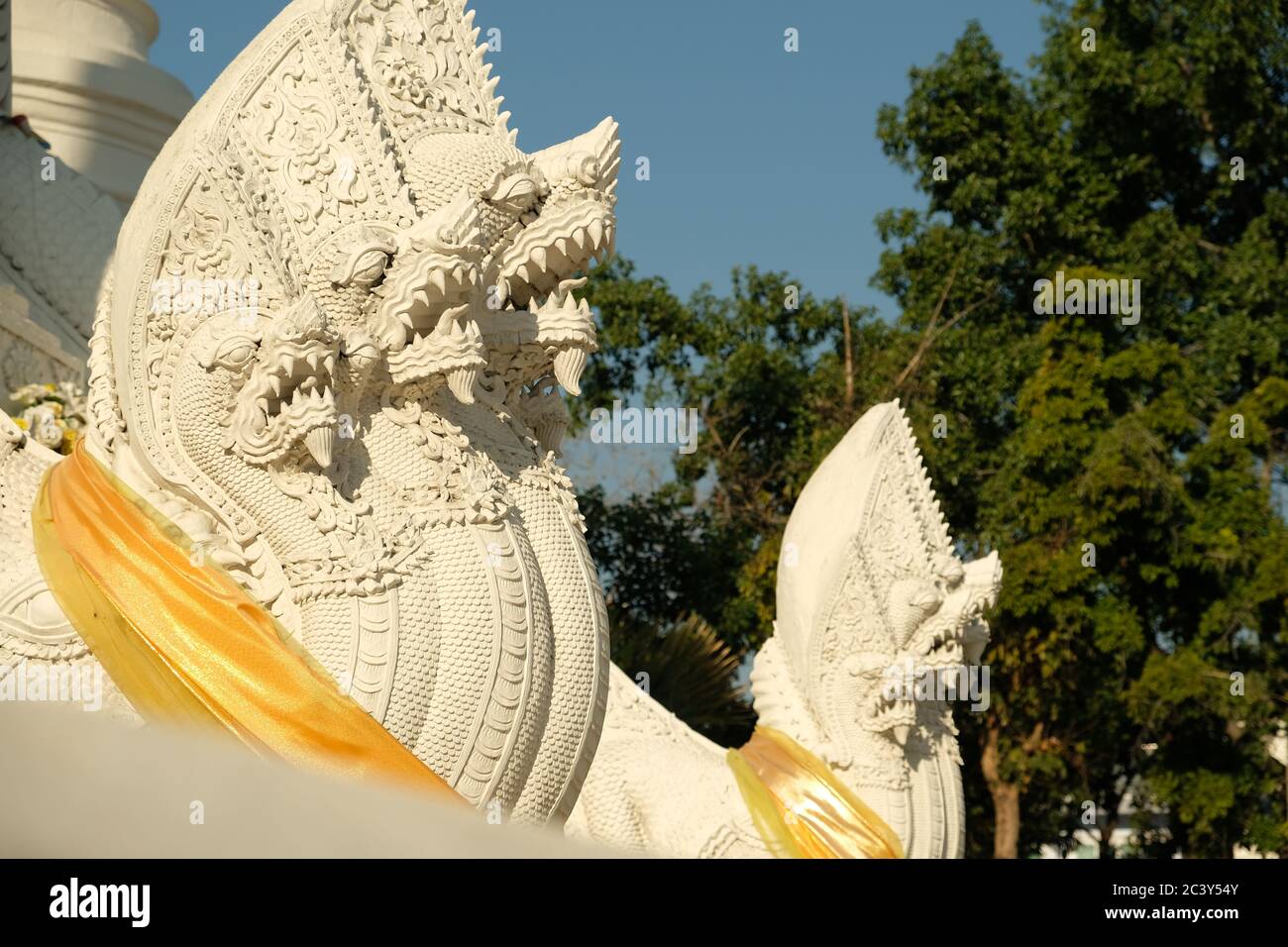 Chiang Mai Thailand - Temple Suan Dok Naga Dragons sculptures Stock Photo