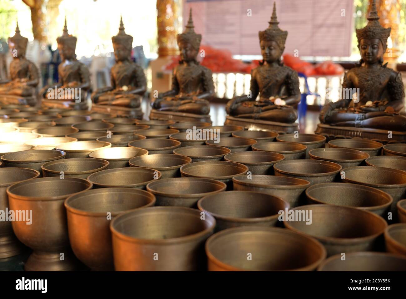 Chiang Mai Thailand - Temple Suan Dok alms bowls Stock Photo