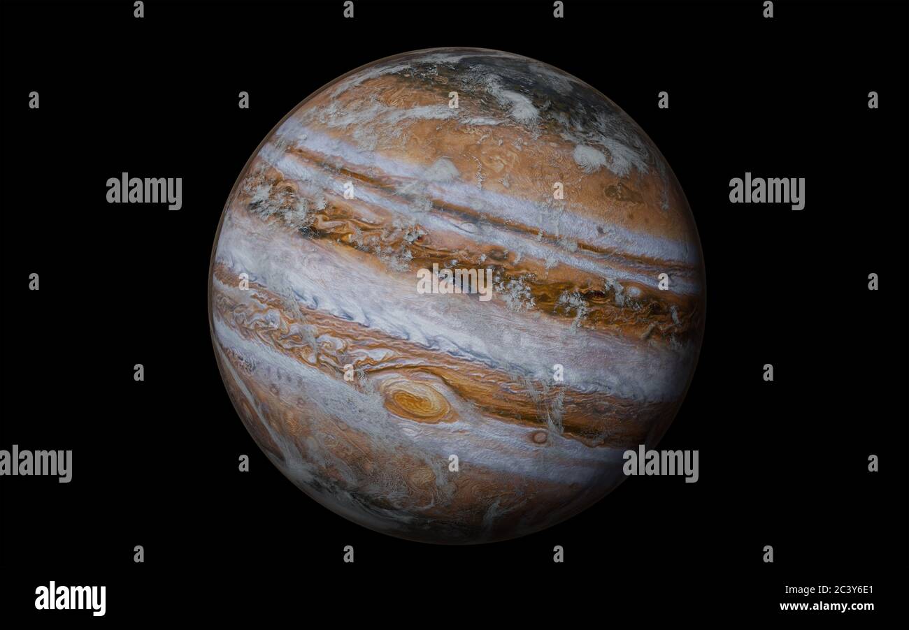 Jupiter with clouds of atmosphere isolated on black - 3D render. Elements of this image were furnished by NASA Stock Photo