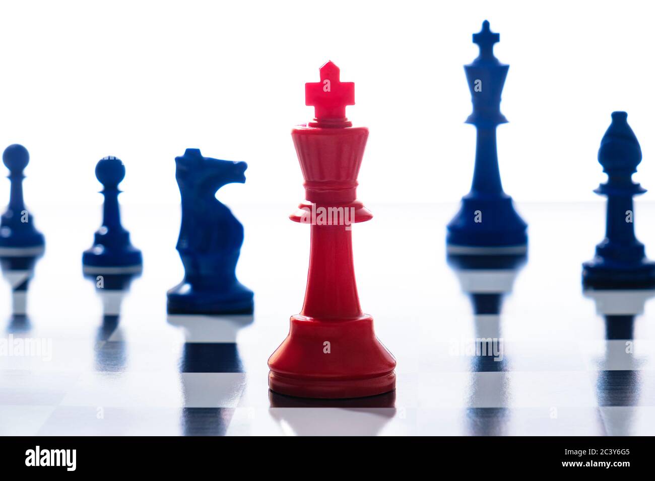 Studio shot of red and blue chess pawns symbolizing US Democratic and Republican parties Stock Photo