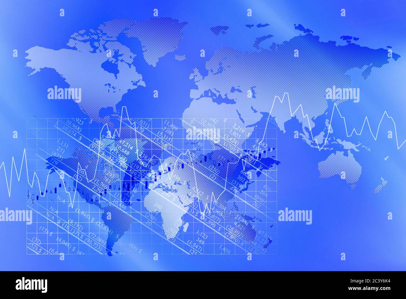 Blue world map with line graph Stock Photo