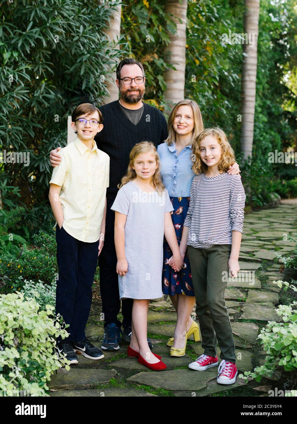 Portrait of family with children (10-11, 12-13, 14-15) Stock Photo