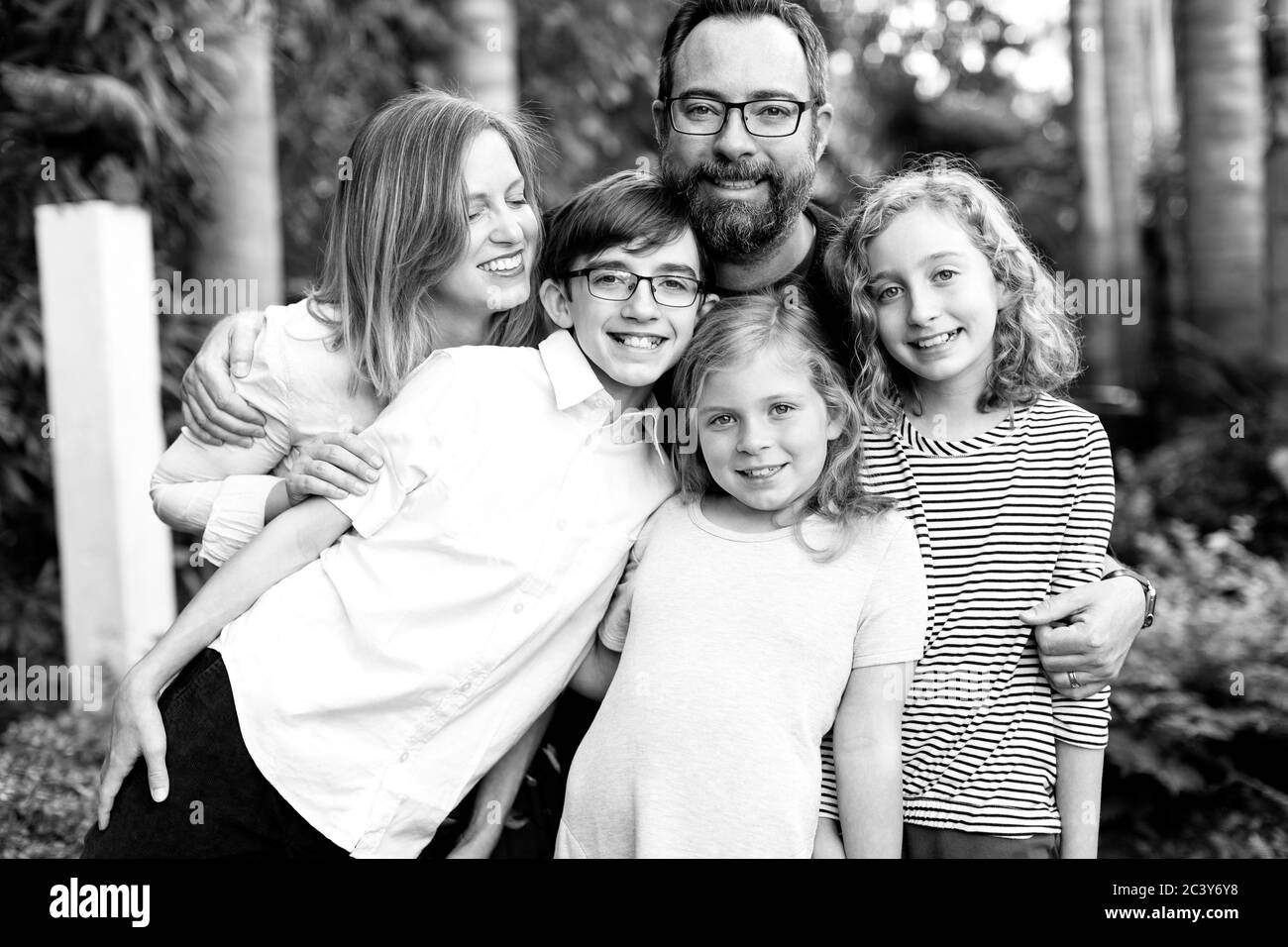 Portrait of family with children (10-11, 12-13, 14-15) Stock Photo