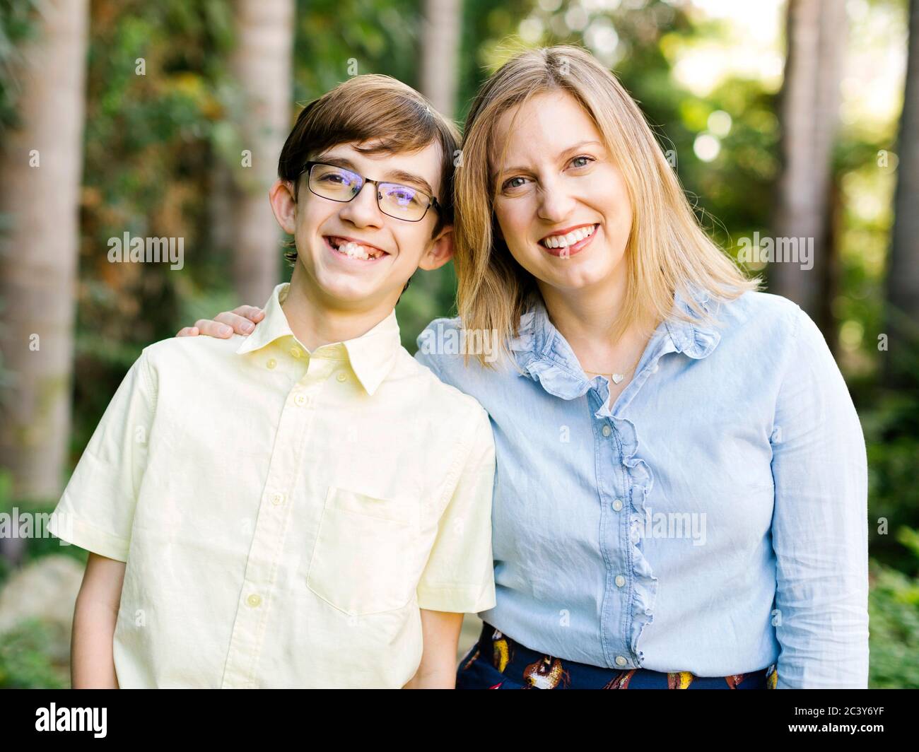 Portrait of mother with son (14-15) Stock Photo