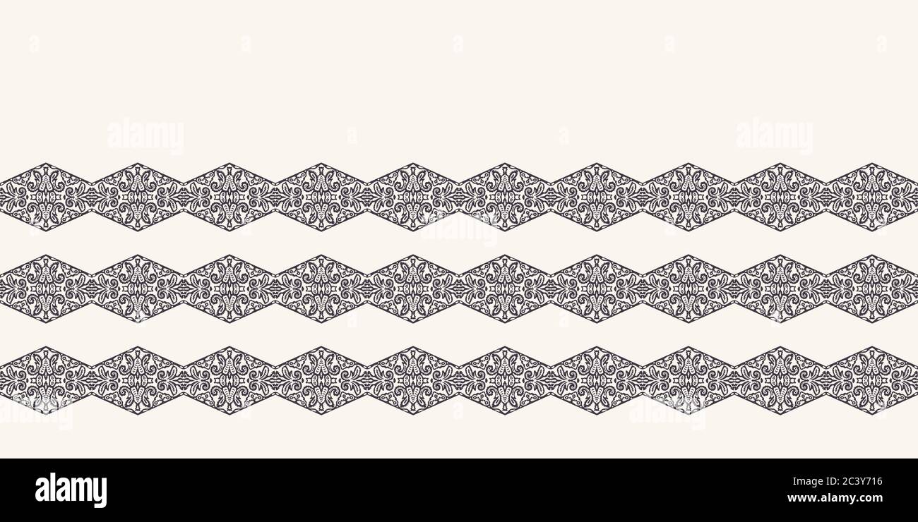 Seamless border pattern hand drawn ornamental background. Geometric ...