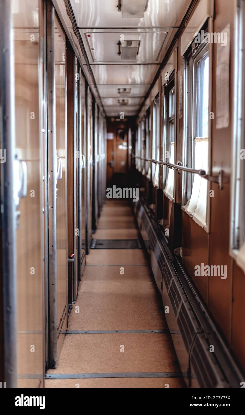 Interior of a long-distance train in Russia Stock Photo