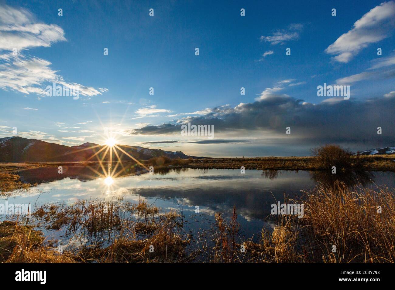 USA, Idaho, Sun Valley, Sunrise over mountains Stock Photo