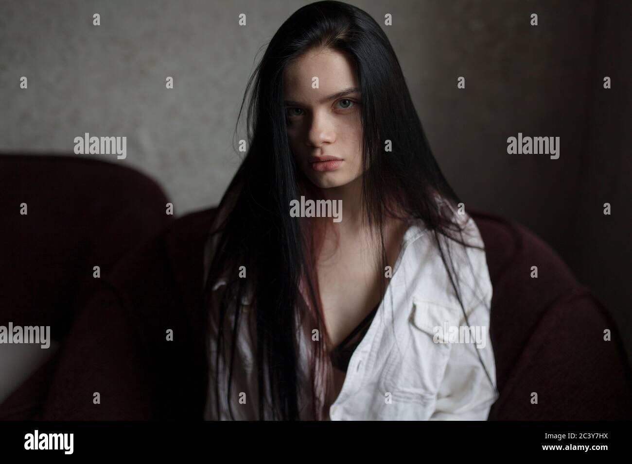 Person long black hair hi-res stock photography and images - Alamy