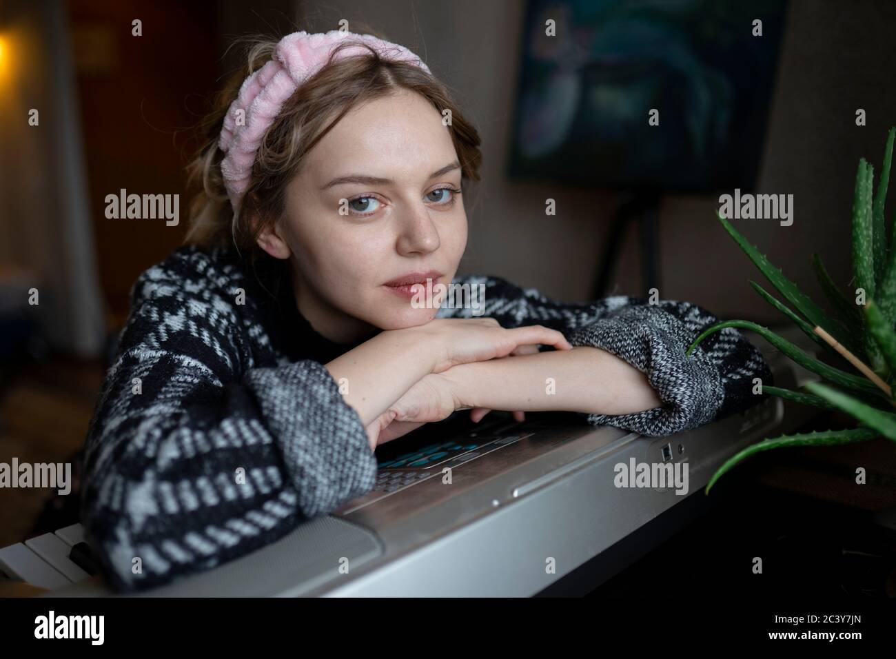 Portrait of mid adult woman at home Stock Photo