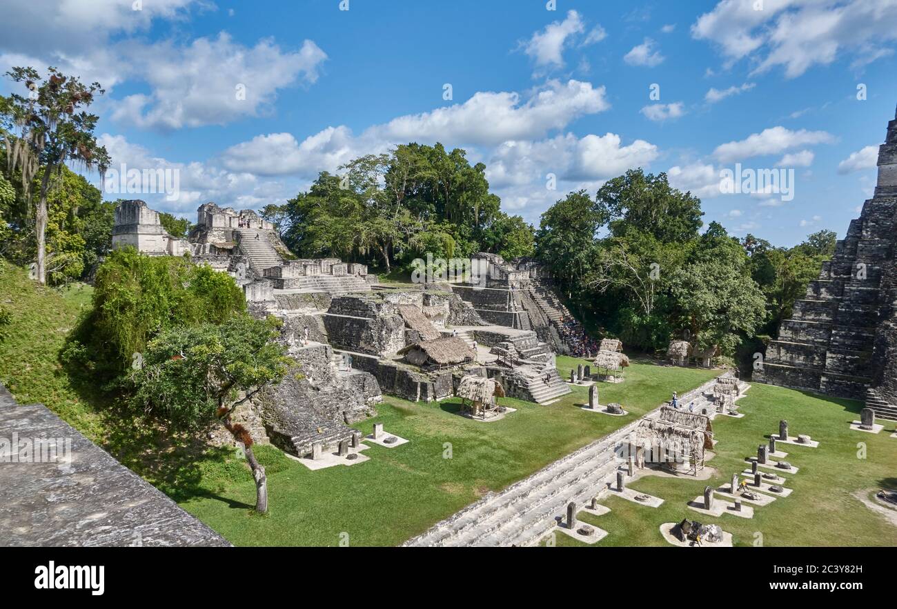 Guatamala, Tikal, View of Mayan pyramid Stock Photo