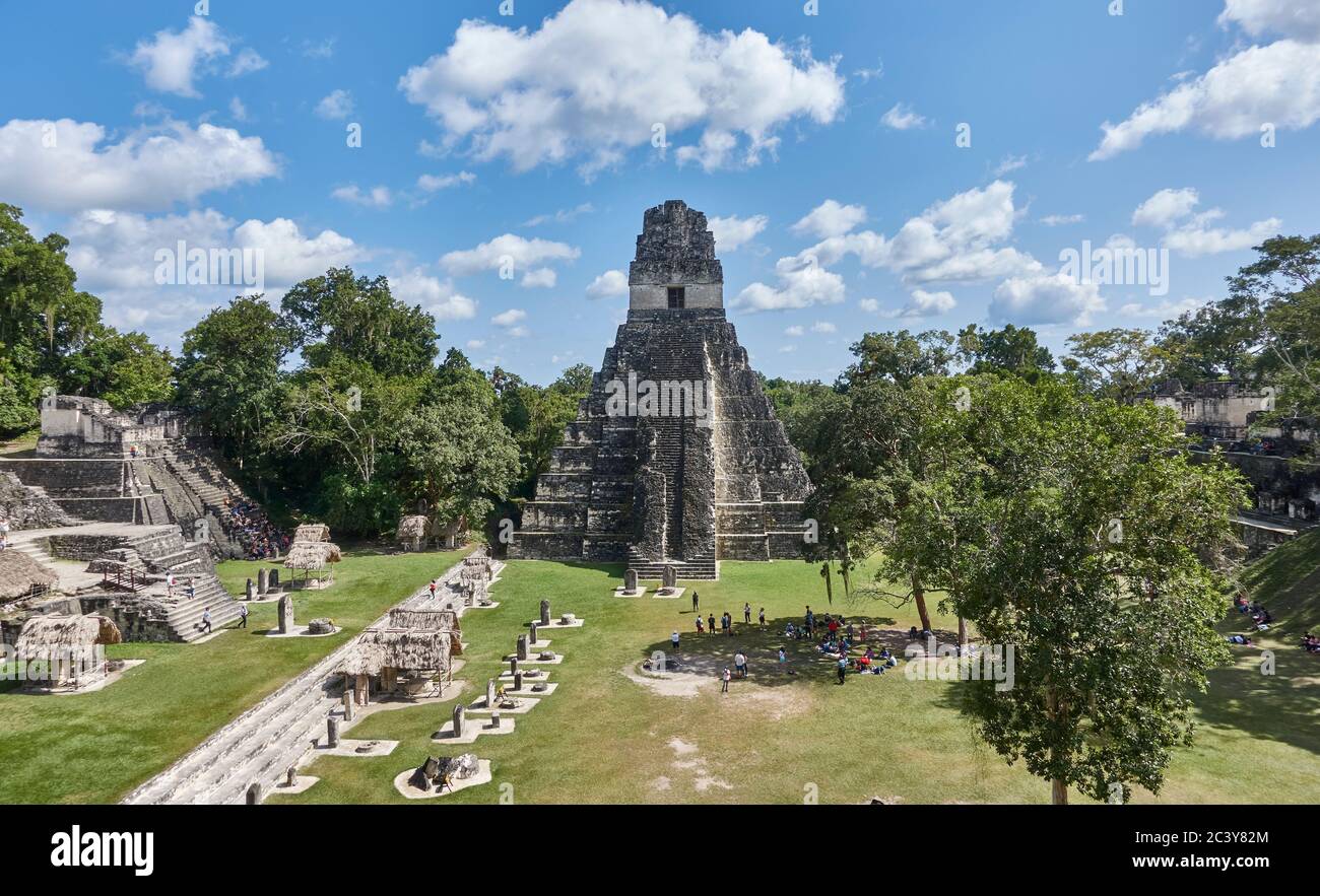 Guatamala, Tikal, View of Mayan pyramid Stock Photo