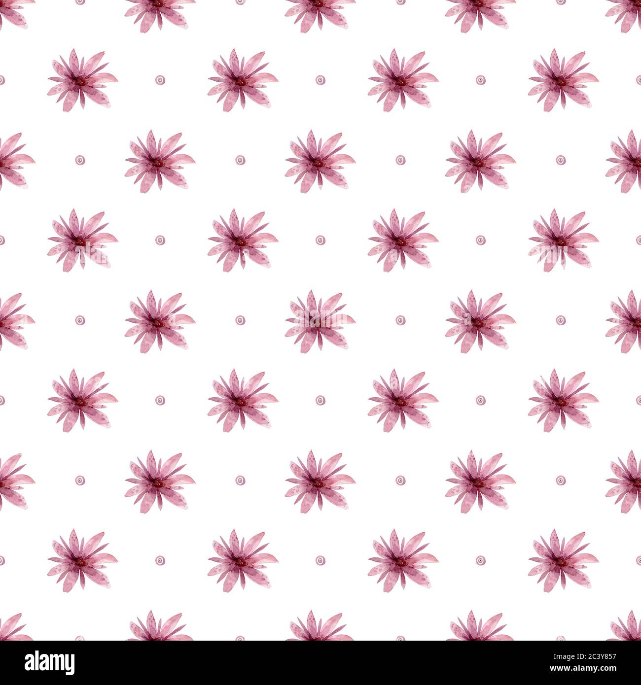Hand drawn pattern with pink flowers adorable watercolor illustration ...