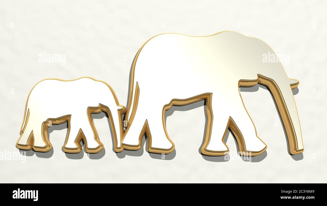 african cartoon: ELEPHANT WITH BABY made by 3D illustration of a shiny