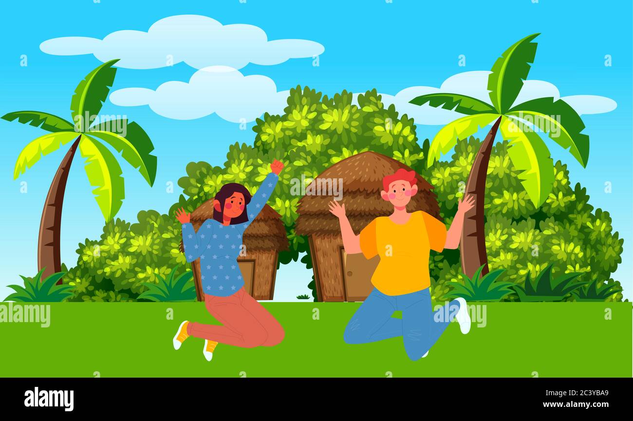 Couple is sitting in a garden Stock Vector