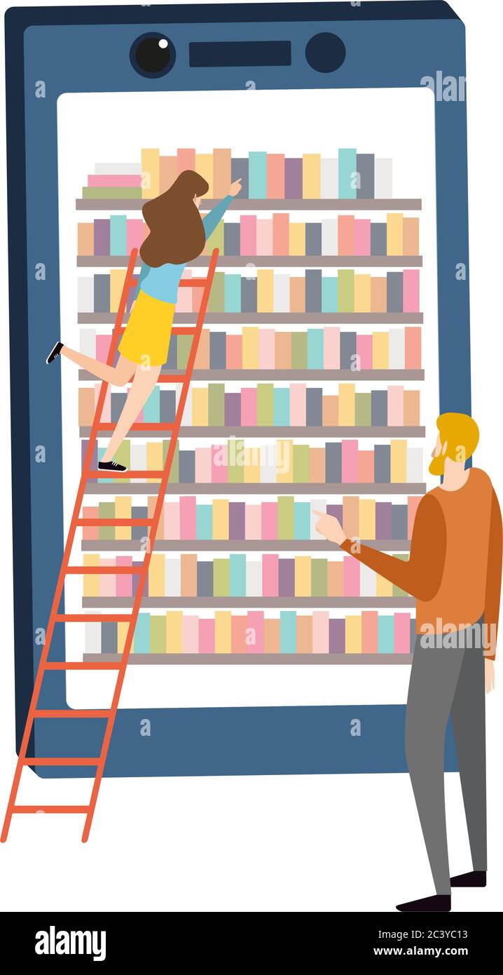 Vector online reading. Reading app for smartphone. E-reading and online library Stock Vector