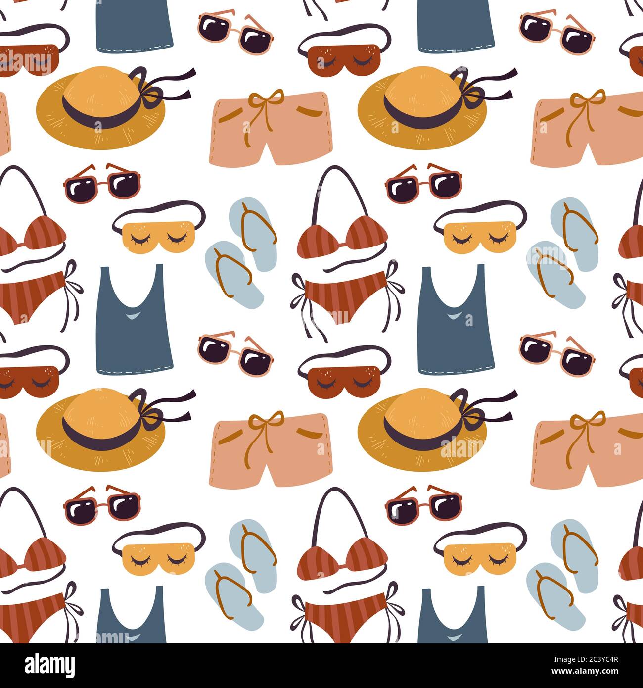 Vector seamless pattern of things for beach, summer travel, vacation ...
