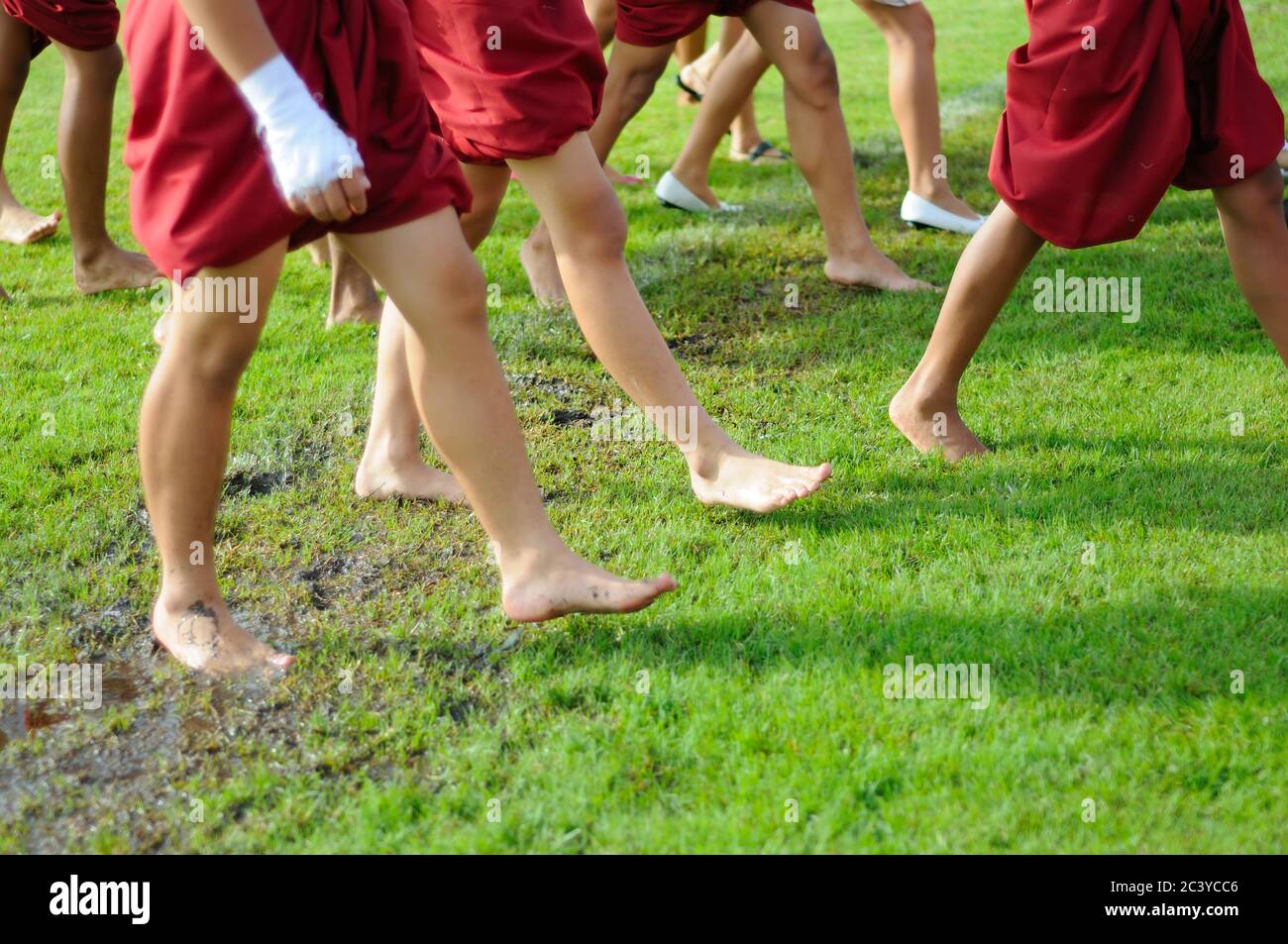 Walking Barefooted on Wet Grass Stock Photo Alamy