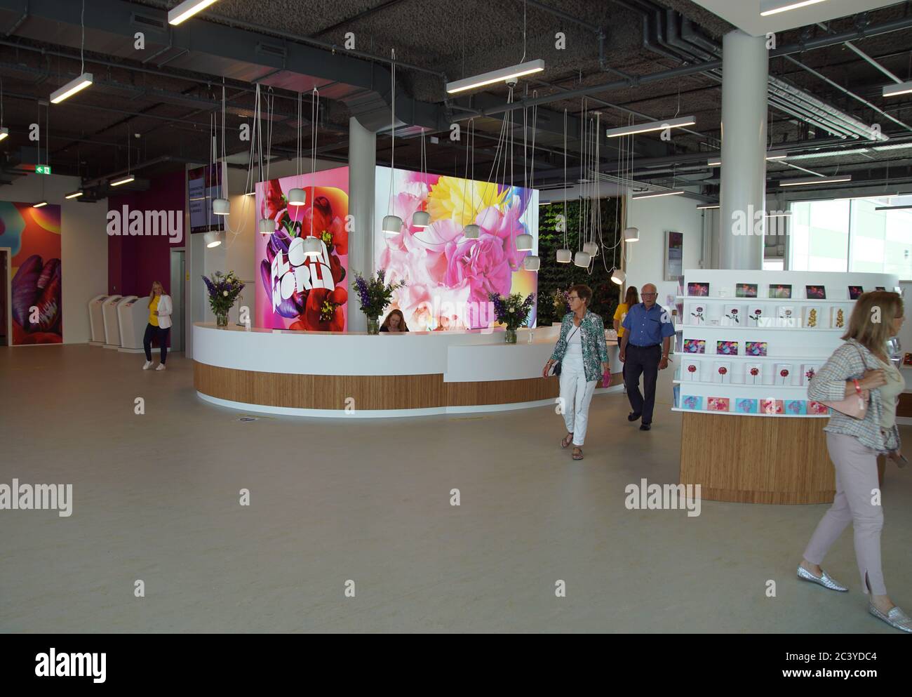 Aalsmeer, Netherlands, June 22, 2020: The entrance of the building FloriWorld with a reception for visitors. Stock Photo
