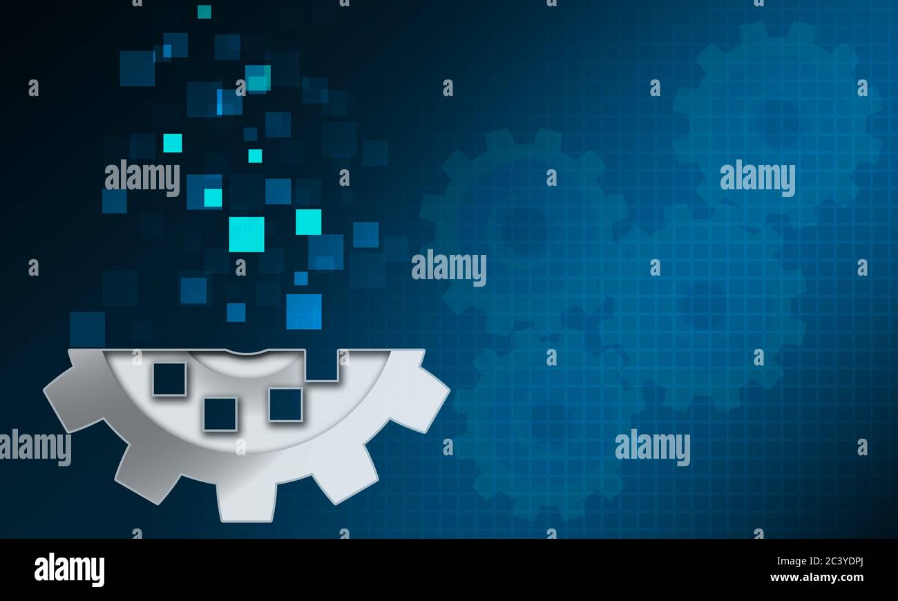 Blue gear for artificial intelligence and big data concept, 3d ...