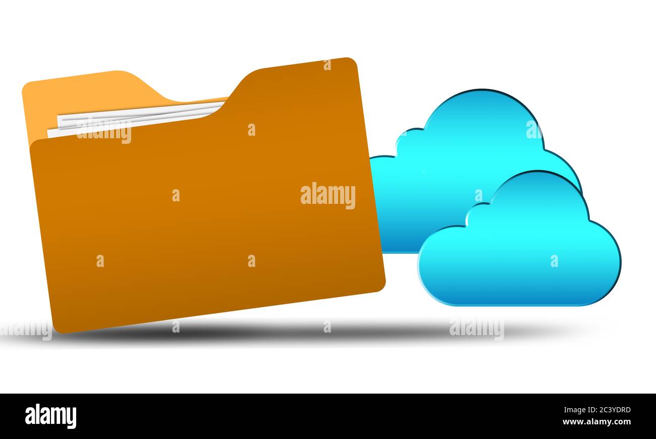 Blue internet cloud icon and yellow folder, 3d rendering Stock Photo