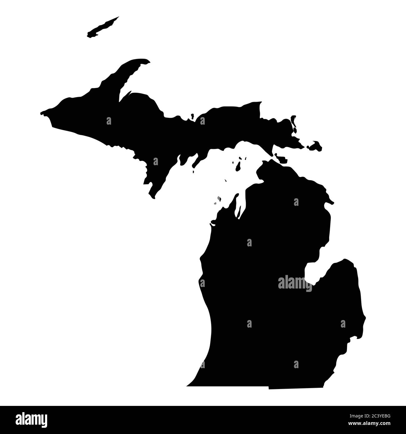 Michigan MI state Maps. Black silhouette solid map isolated on a white background. EPS Vector Stock Vector