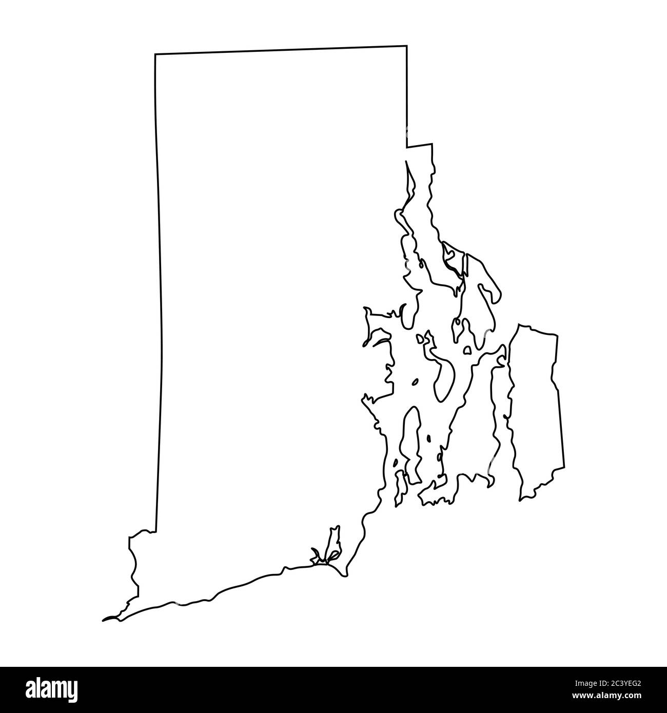 Rhode Island RI state Maps. Black outline map isolated on a white background. EPS Vector Stock Vector