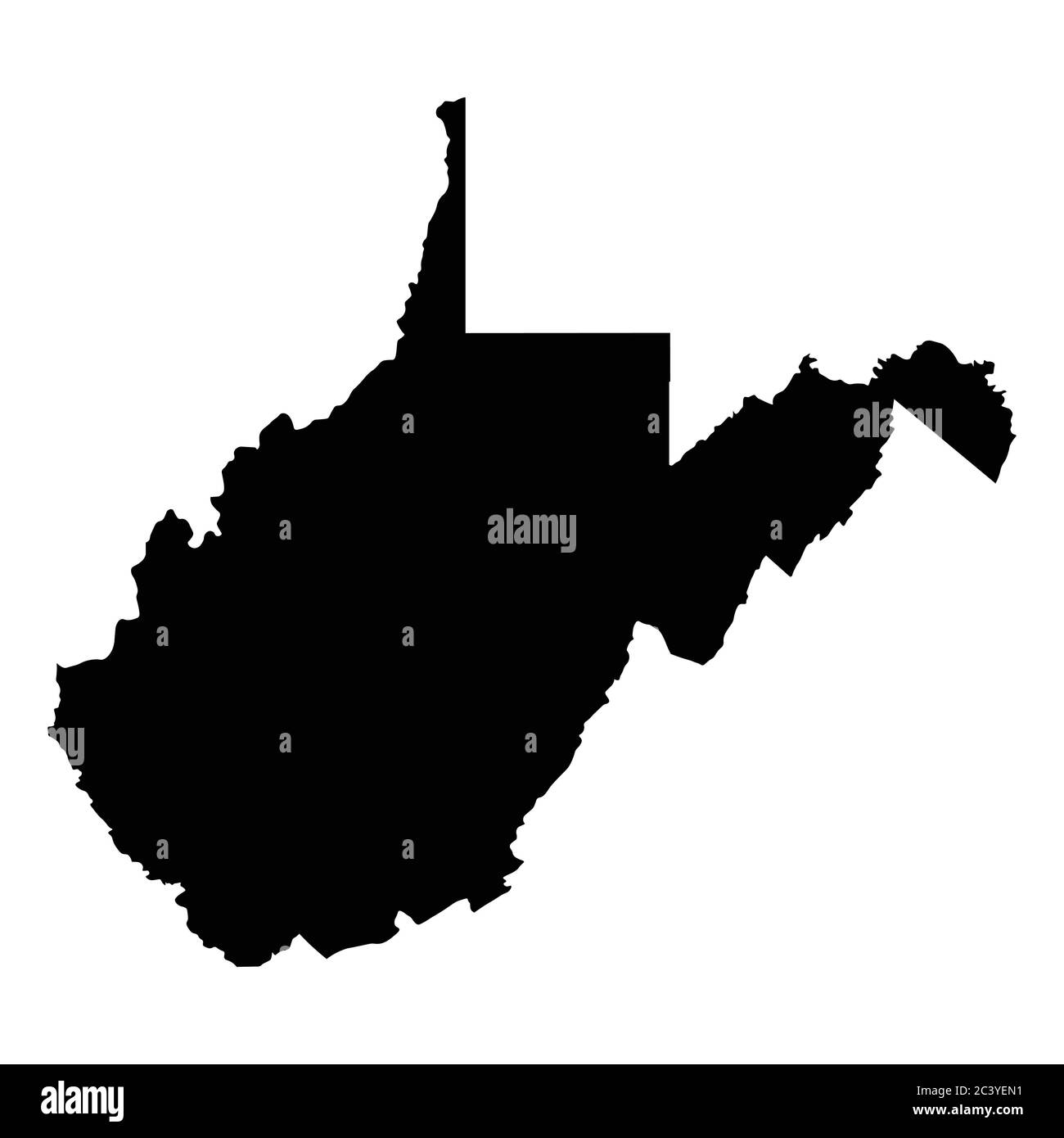 West Virginia WV state Map USA. Black silhouette solid map isolated on a white background. EPS Vector Stock Vector