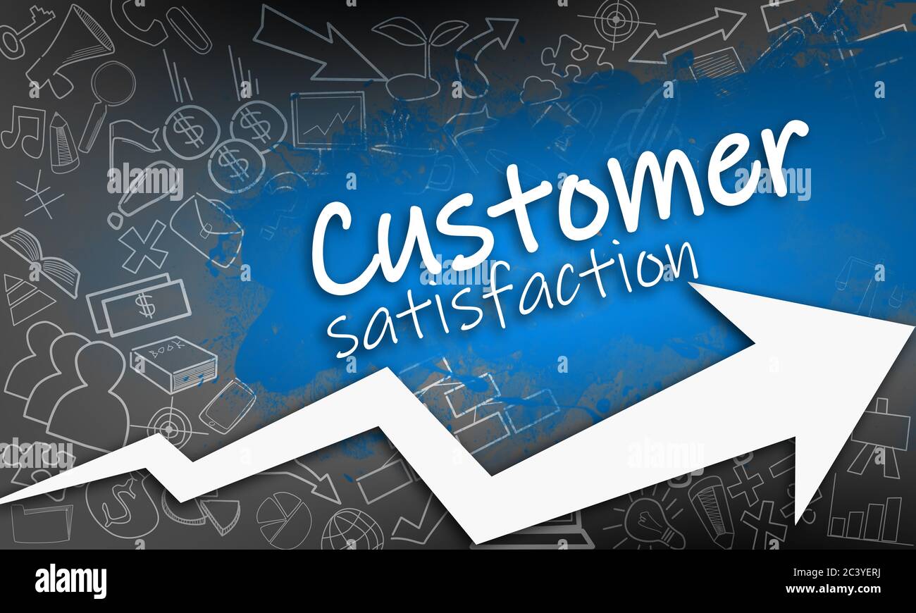 Customer satisfaction concept with creative icon drawings, 3d rendering ...