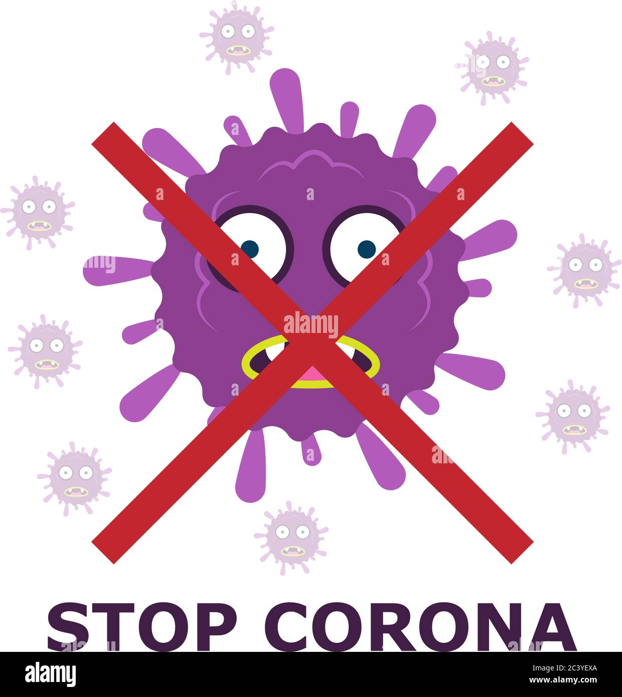 Stop Corona virus cartoon illustration, People carry a poster corona Virus stop sign. Stock Vector