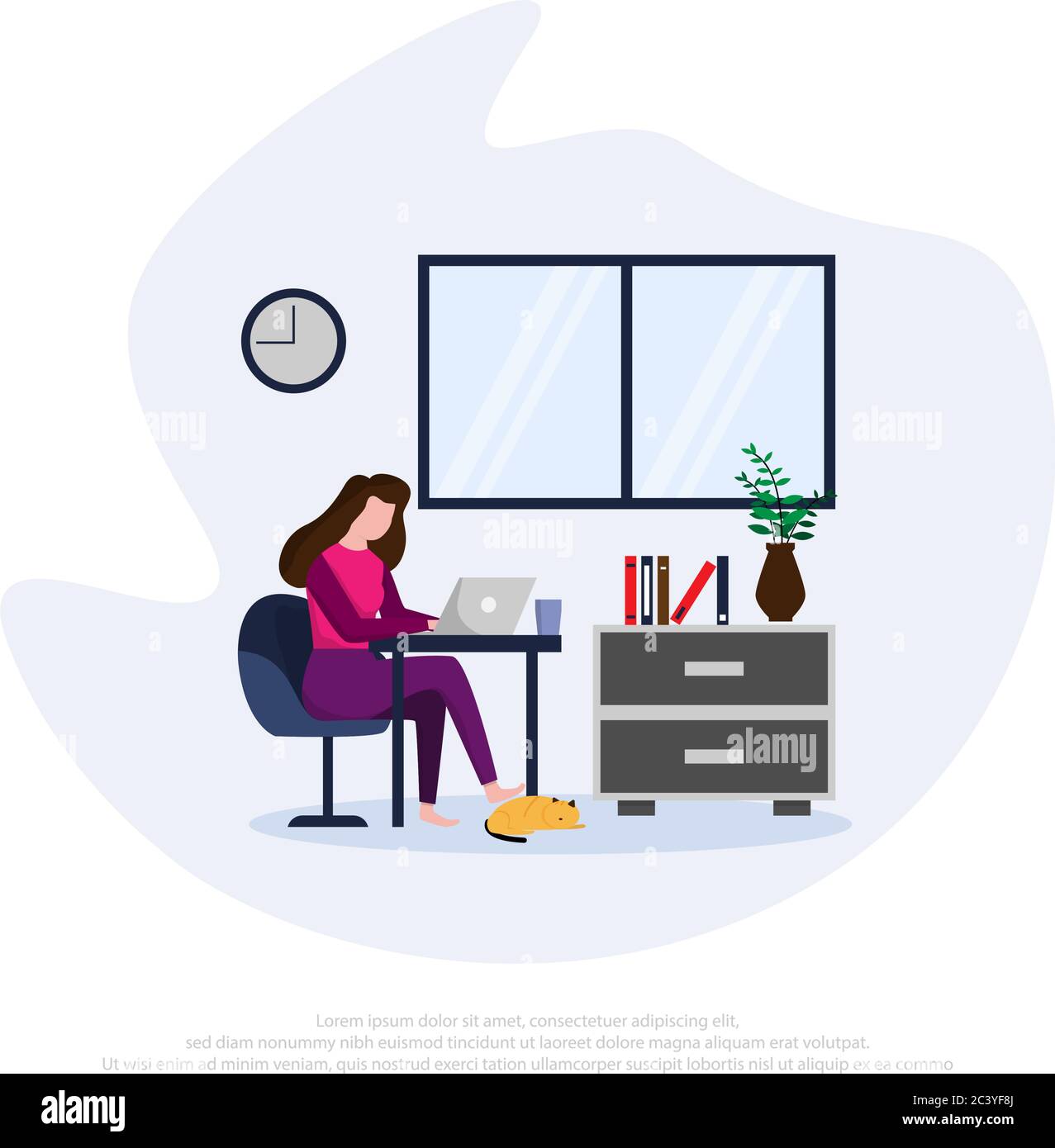 Beauty woman work from home flat design illustration concepts, stay at home for prevention measures from corona virus Stock Vector