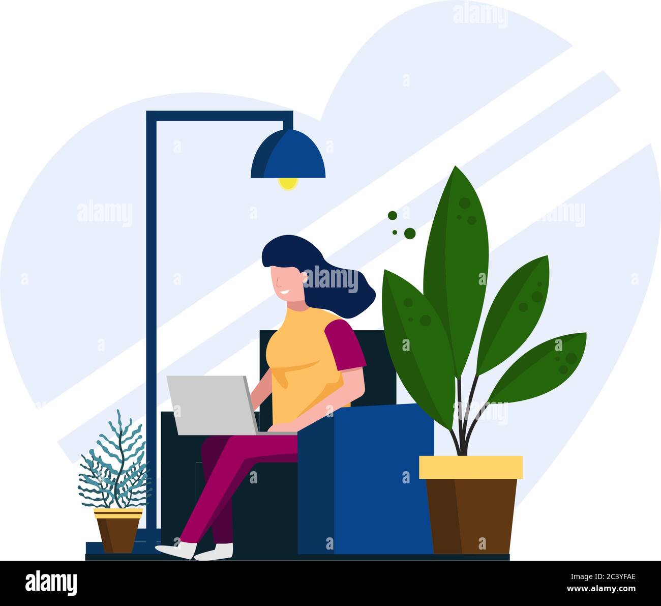 woman flat design Work from home illustration concepts, stay at home for prevention measures from corona virus Stock Vector