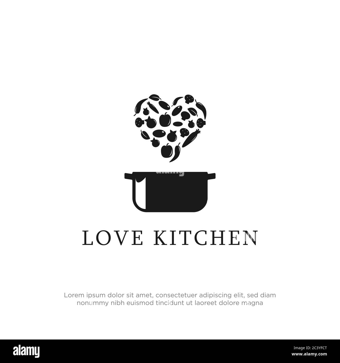 Logo Cooking Love Stock Vector template, Love Kitchen Logo Design Inspiration Stock Vector