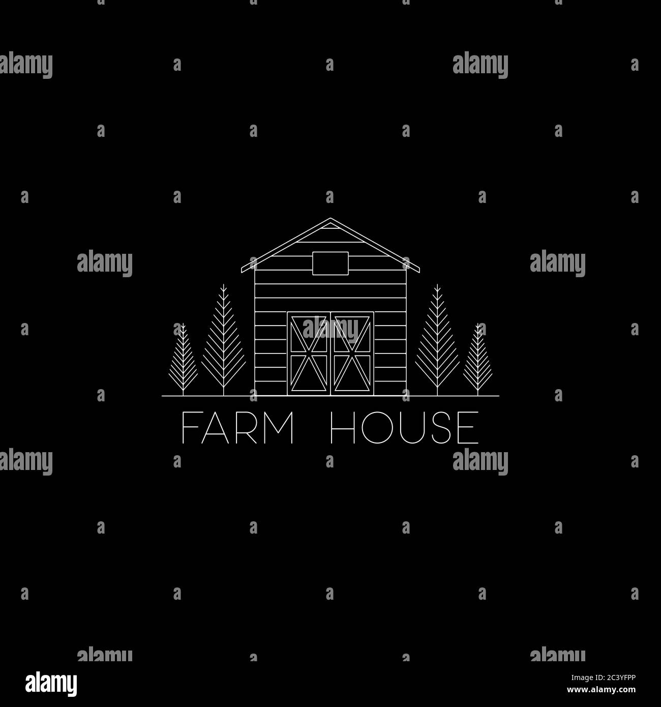 creative line art farm house logo vector with simple line art style logo design Stock Vector