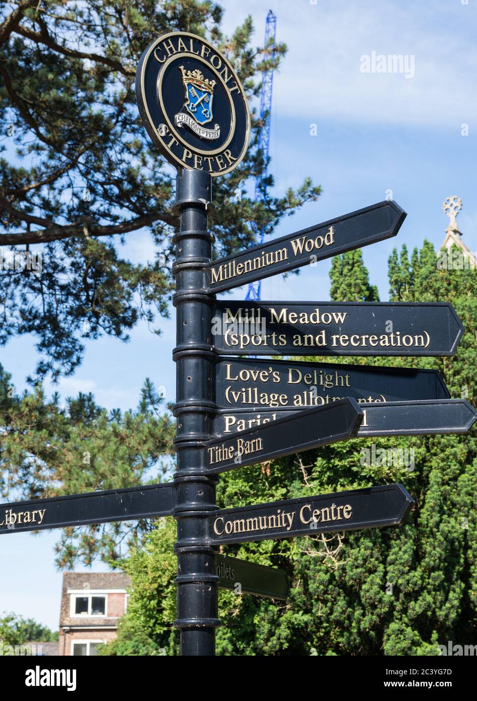 Local direction signpost in High Street, Chalfont St. Peter