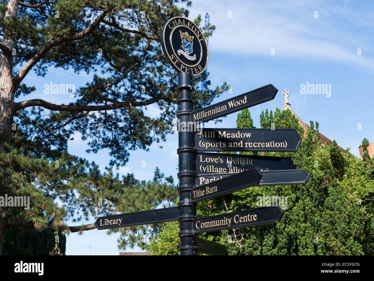 Local direction signpost in High Street, Chalfont St. Peter