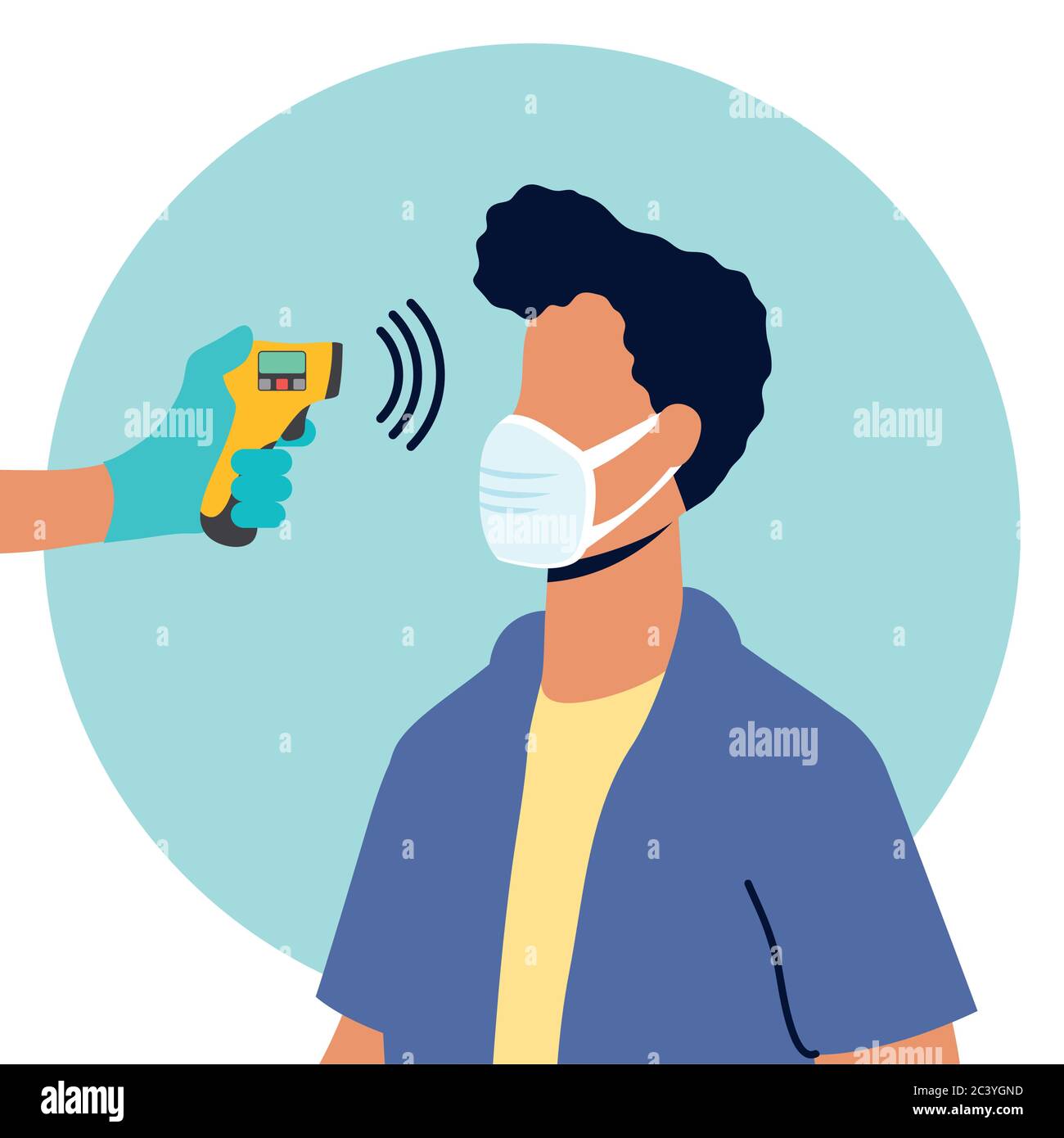 check temperature with laser thermometer to male patient vector
